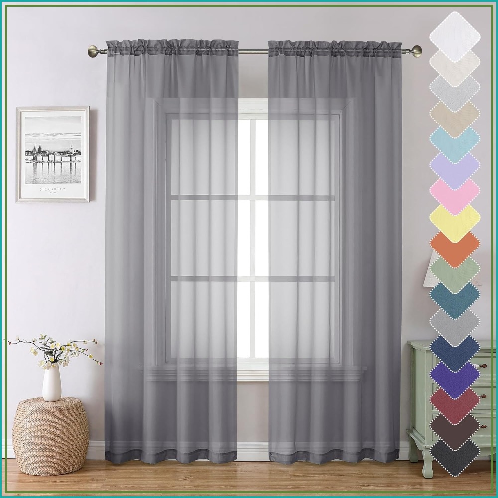 Curtain Sheer Voile - Charcoal Grey Sheer Curtains 84