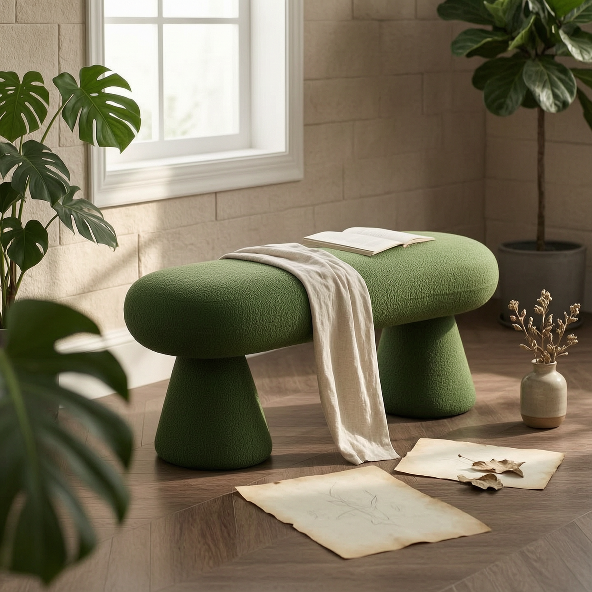 Home And Textiles - Boucle Textile Footrest Soft Texture Capsule-Shaped