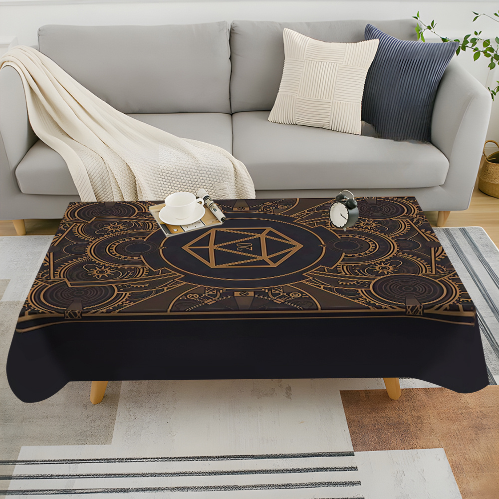 Home And Textiles - Steampunk Black Golden Gear Pattern Tablecloth