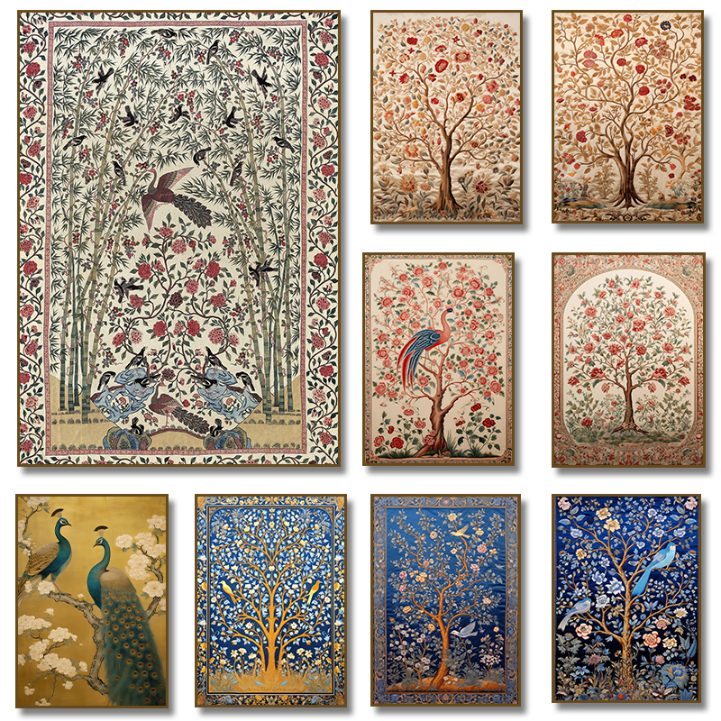 Home Textiles And Room Spray - Antique Indian Textile Birds Flowers Peacock