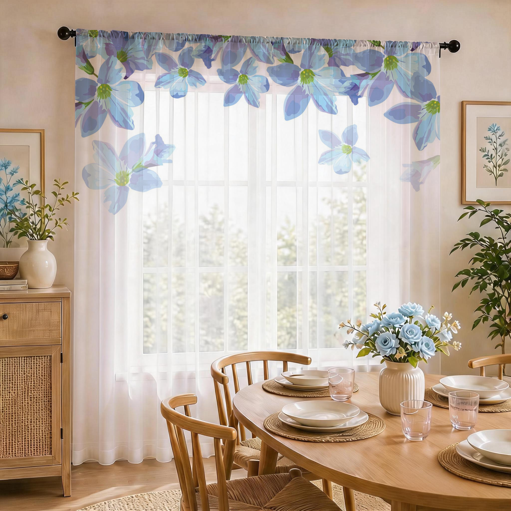 Blue Floral Gradient Sheer Cur - Curtain Sheer Voile avis et prix