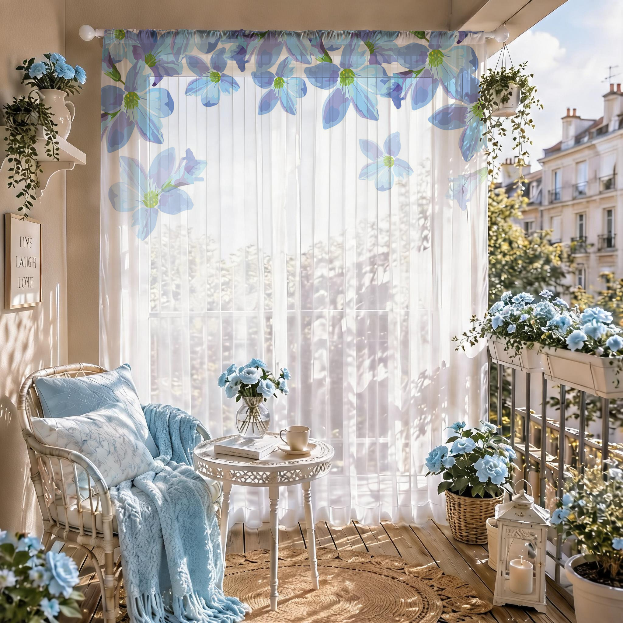 Blue Floral Gradient Sheer Cur - Curtain Sheer Voile avis et prix