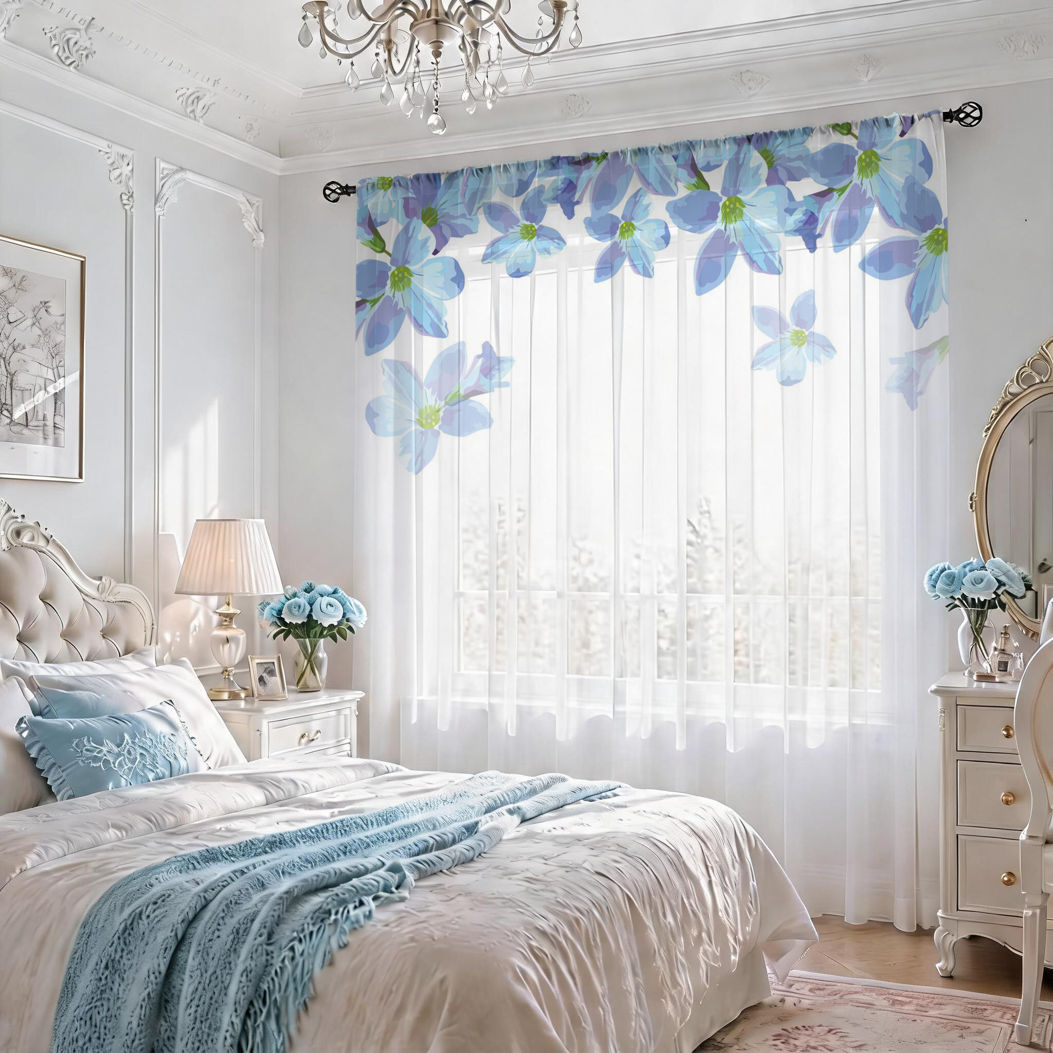 Blue Floral Gradient Sheer Cur - Curtain Sheer Voile avis et prix