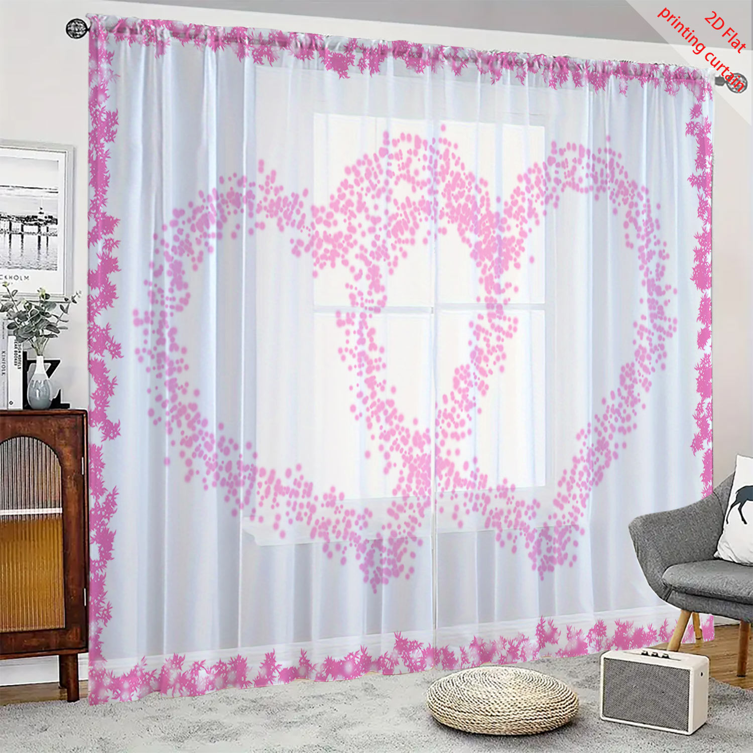 Heart Shaped Printed Transpare - Curtain Sheer Voile avis et prix