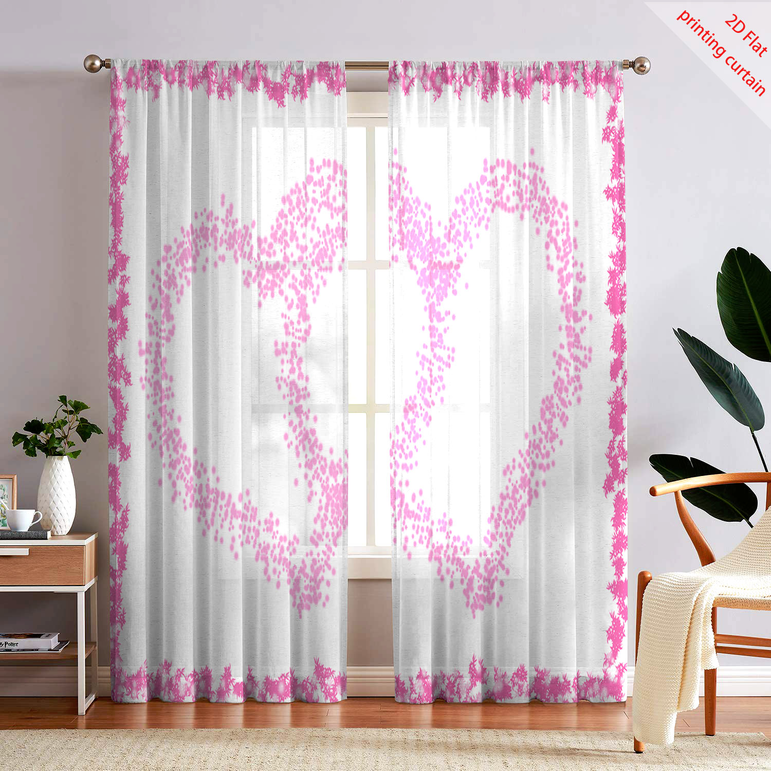 Heart Shaped Printed Transpare - Curtain Sheer Voile avis et prix