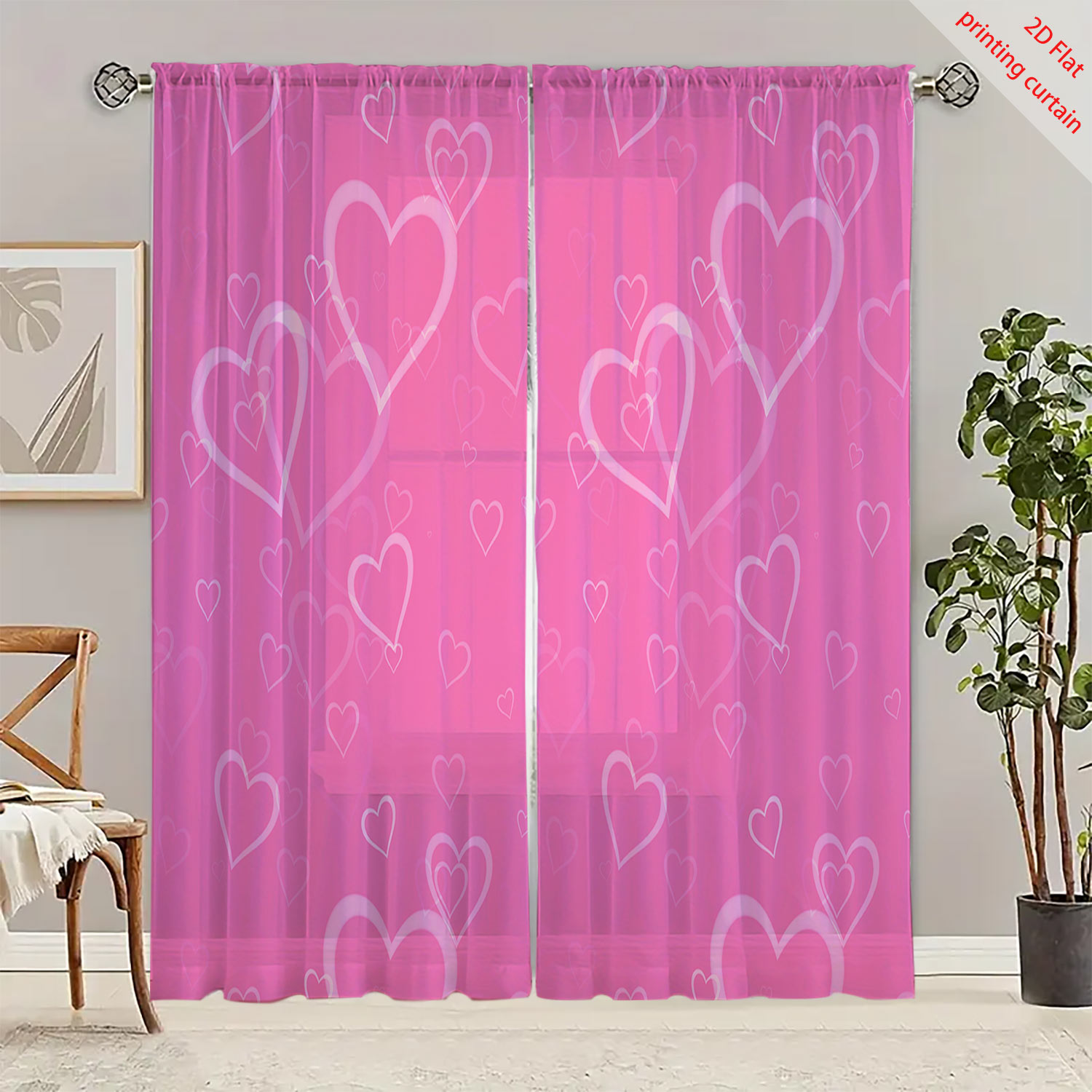 Heart Shaped Printed Transpare - Curtain Sheer Voile avis et prix