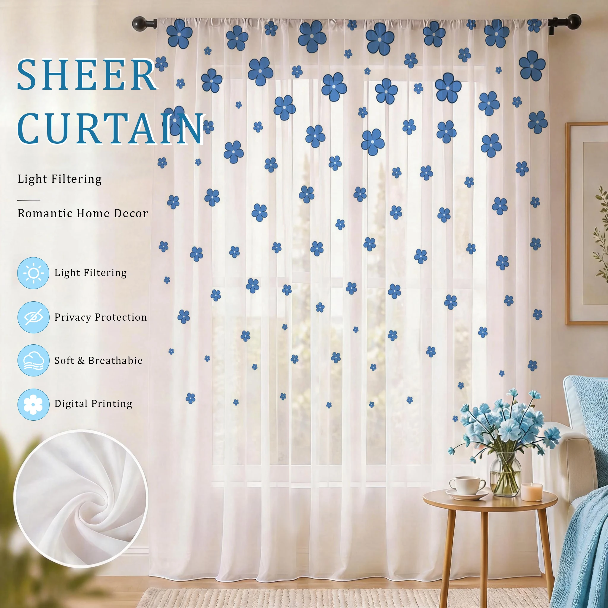 Light blue Modern Gradient She - Curtain Sheer Voile avis et prix