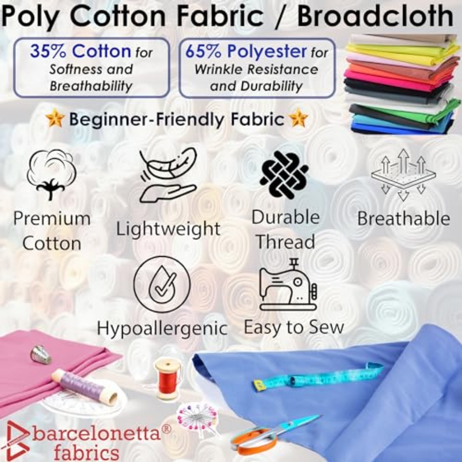 Poly Cotton Fabric for Sewing  - Home And Textiles avis et prix