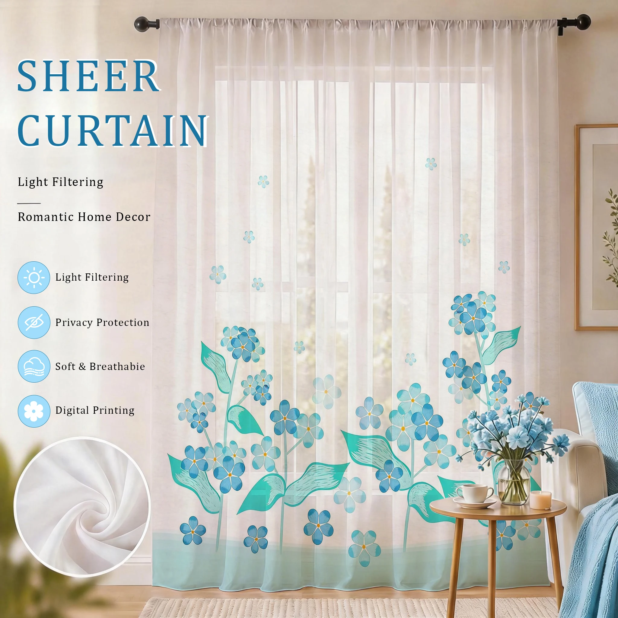 Light blue Modern Gradient She - Curtain Sheer Voile avis et prix