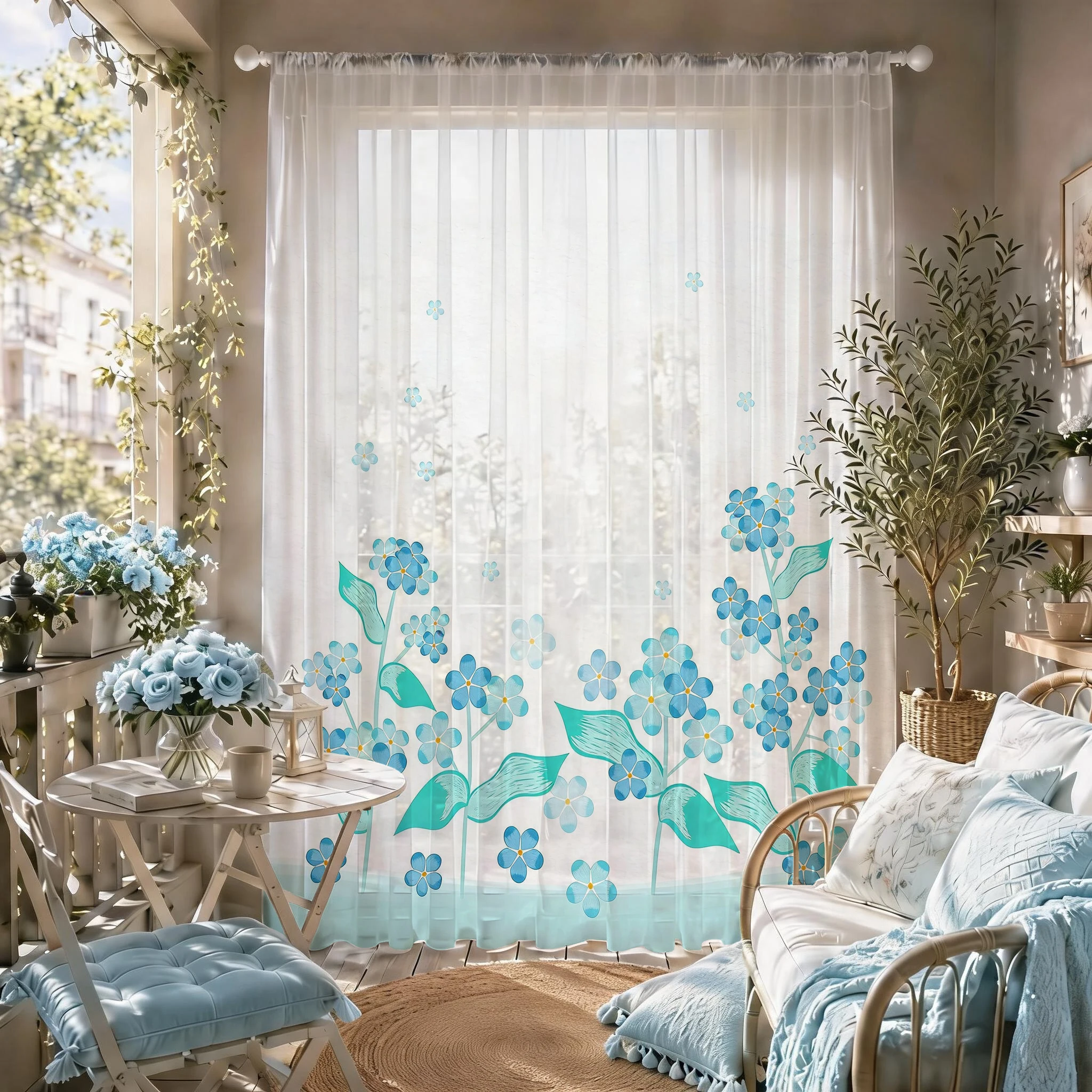 Light blue Modern Gradient She - Curtain Sheer Voile avis et prix
