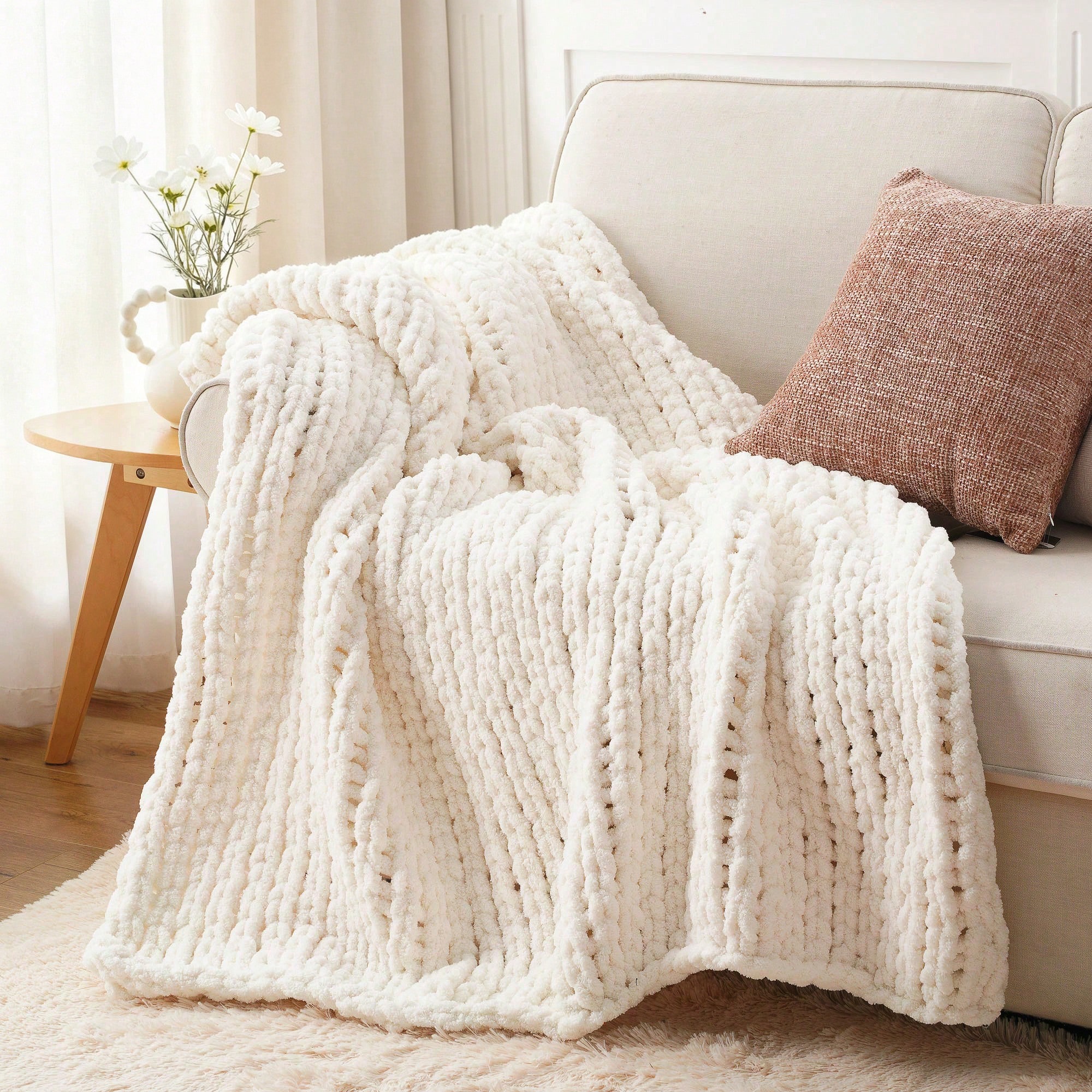 Cream Chunky Knit Throw Blanke - Throw Blanket Chunky Knit avis et prix