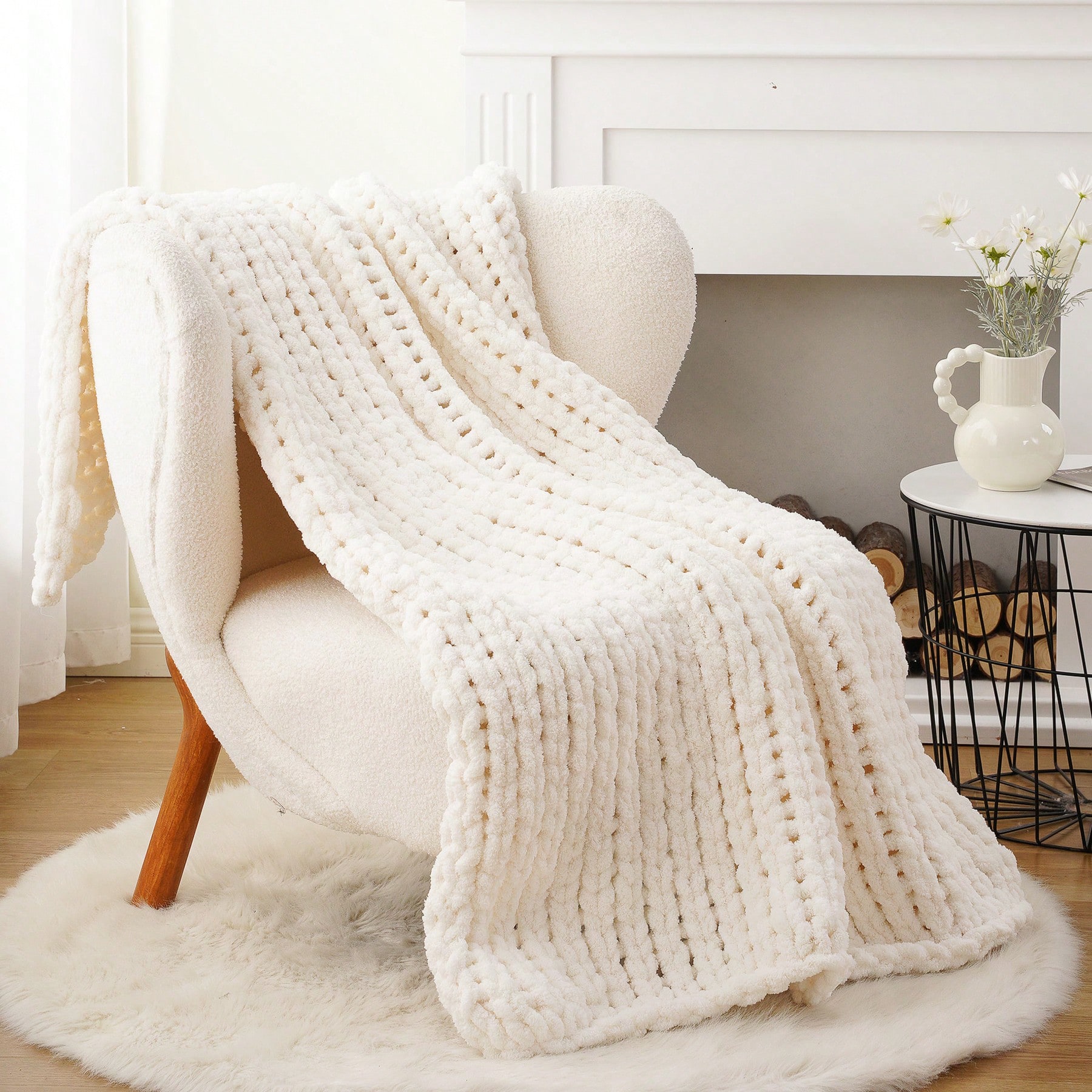 Cream Chunky Knit Throw Blanke - Throw Blanket Chunky Knit avis et prix