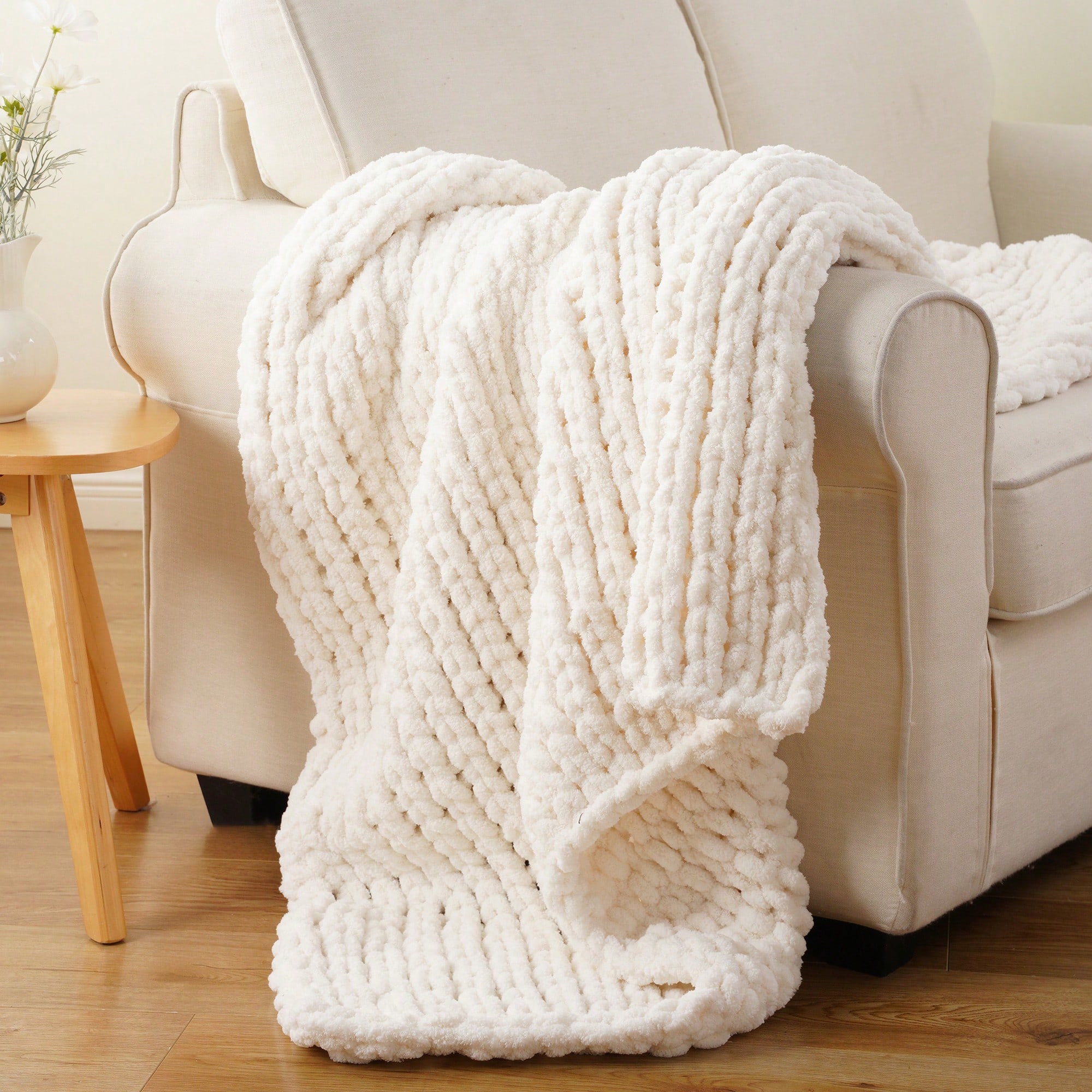 Cream Chunky Knit Throw Blanke - Throw Blanket Chunky Knit avis et prix