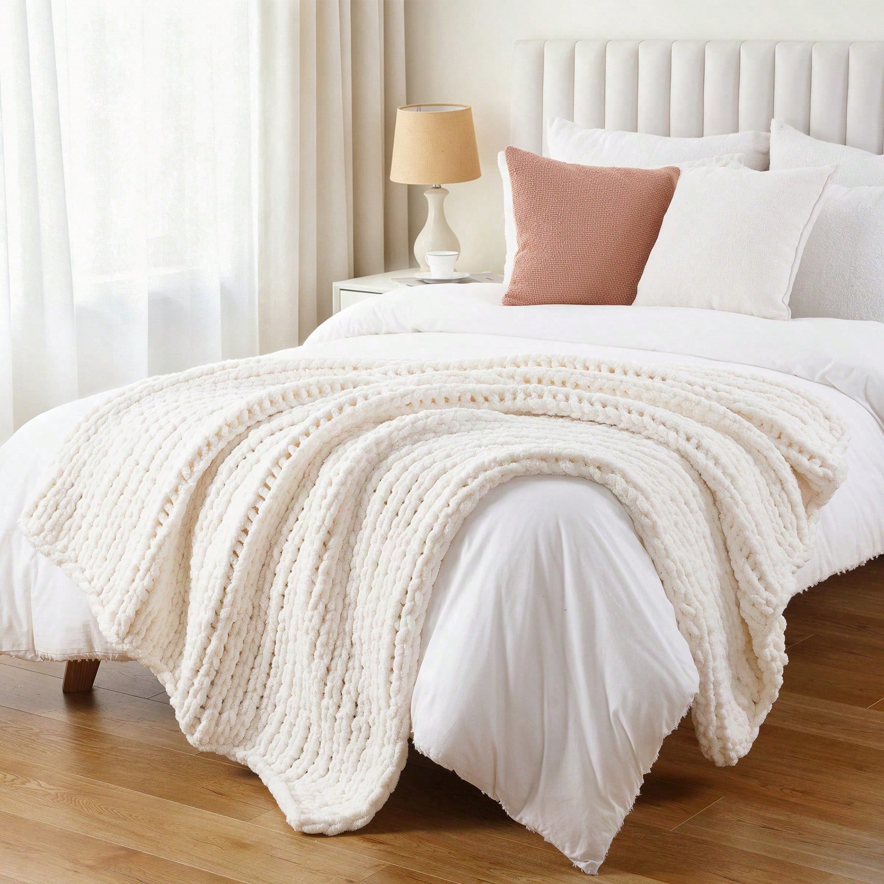 Cream Chunky Knit Throw Blanke - Throw Blanket Chunky Knit avis et prix