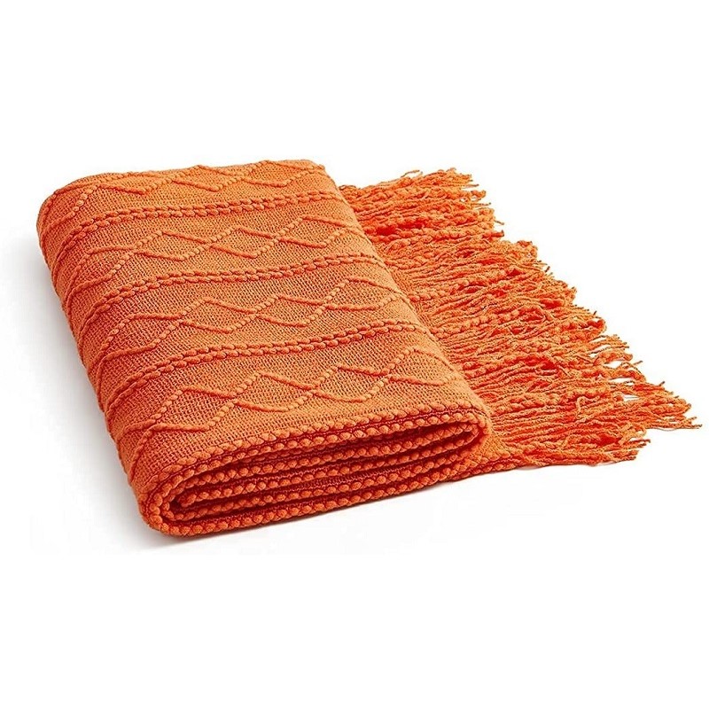 Orange Knitted Throw Blankets  - Throw Blanket Chunky Knit avis et prix