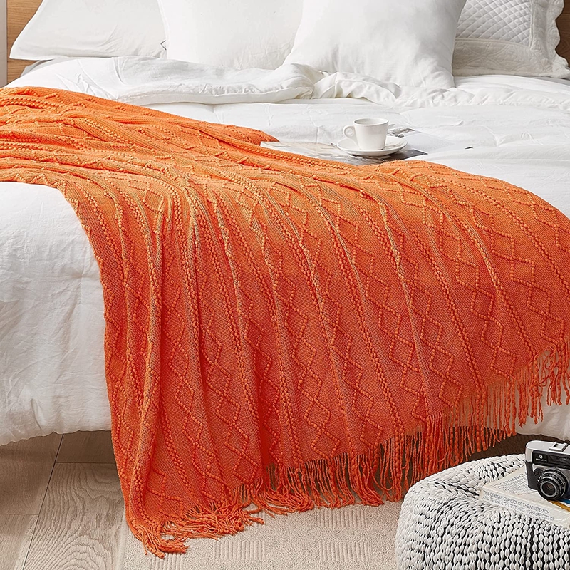 Orange Knitted Throw Blankets  - Throw Blanket Chunky Knit avis et prix