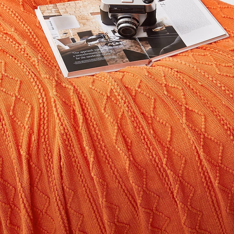 Orange Knitted Throw Blankets  - Throw Blanket Chunky Knit avis et prix